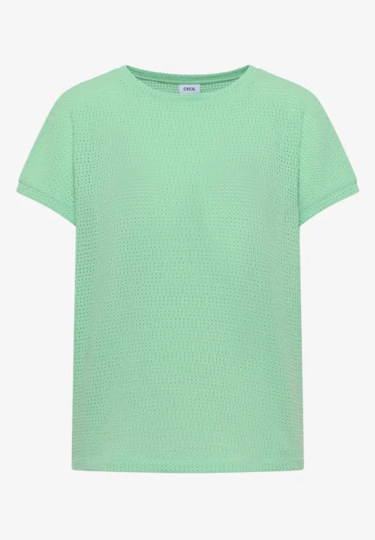 Grünes, kurzärmeliges T-Shirt mit feiner Waffelstruktur.