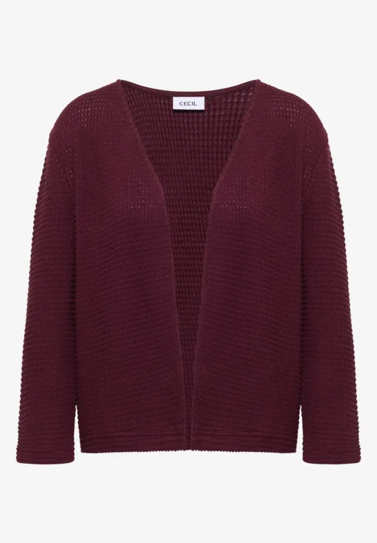 Cardigan bordeaux en maille ample sans fermeture.