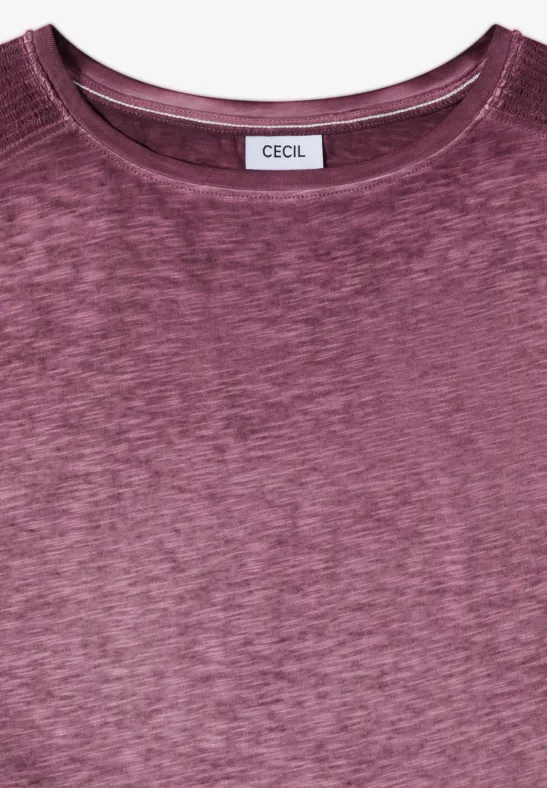 Lila gemêleerd T-shirt met ronde hals en CECIL-label in de kraag