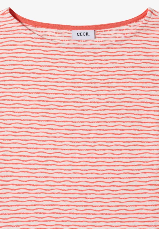 T-shirt femme rayé rose et blanc avec motif ondulé