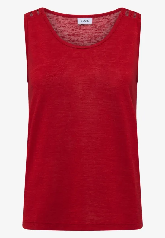 Débardeur rouge sans manches à encolure ronde, design épuré.