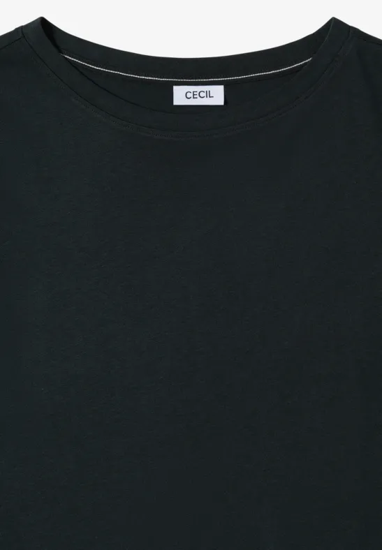 Schlichtes schwarzes T-Shirt mit Rundhalsausschnitt und Label am Nacken