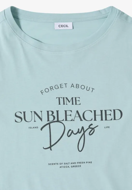 Hellmintgrünes T-Shirt mit schwarzem Aufdruck ‚FORGET ABOUT TIME SUN BLEACHED Days‘