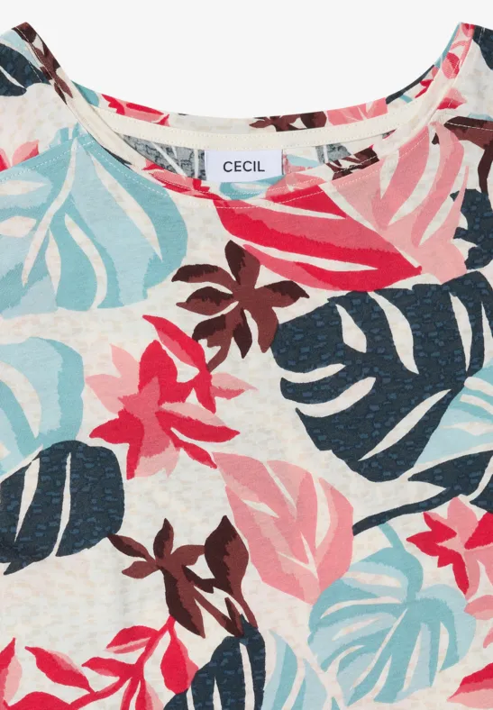 Buntes Damenoberteil mit tropischem Blatt- und Blumenmuster von CECIL.