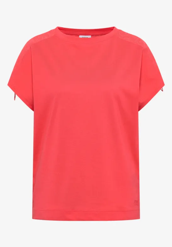 Rood basic T-shirt met korte mouwen en ronde hals.