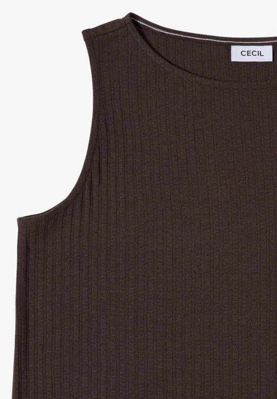 Braunes, ärmelloses, geripptes Damen-Tanktop mit Rundhalsausschnitt von CECIL.