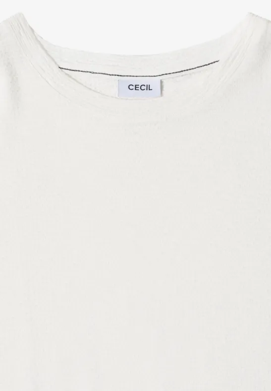 Weißes ärmelloses Top mit rundem Halsausschnitt und feiner Rippstruktur, Marke CECIL.