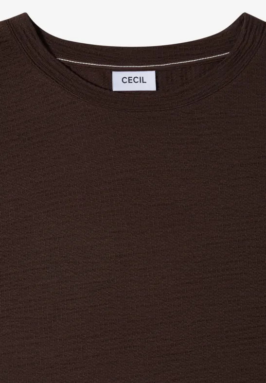 Bruin dames-T-shirt met ronde hals, CECIL-label, eenvoudig en aangesloten model.