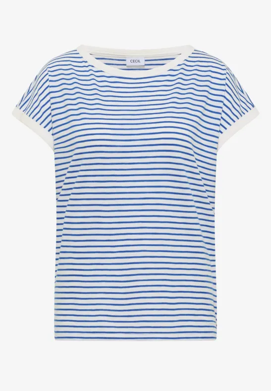 Kurzärmliges T-Shirt mit blauen und weißen Streifen