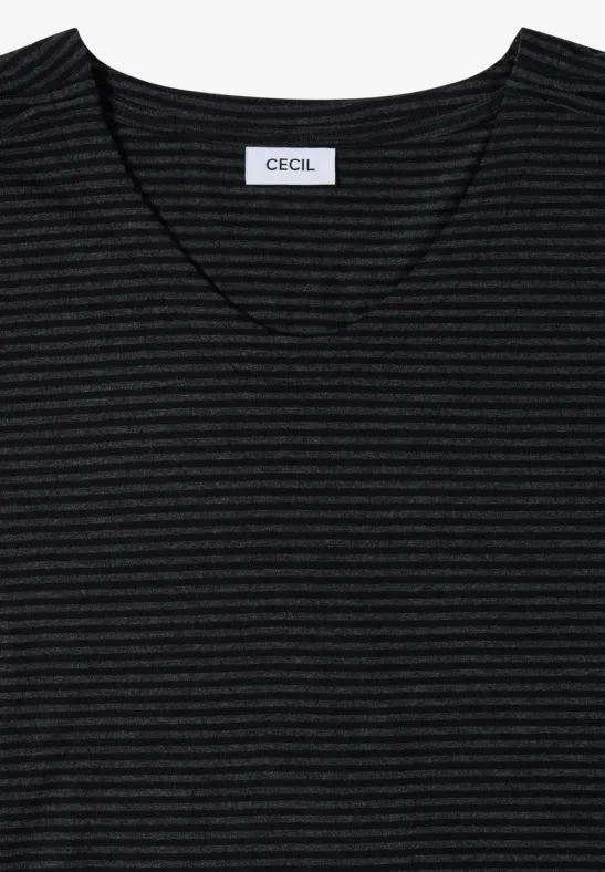 Zwart-grijs gestreept V-hals shirt met CECIL-label