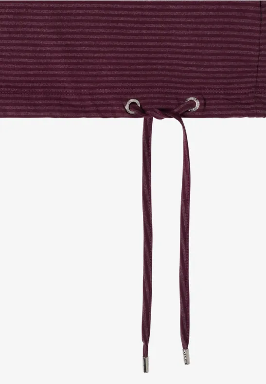 Bordeauxfarbenes, geripptes Crop-Top mit Ösen und Bändern