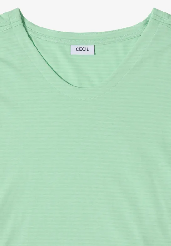 Mintgrünes Damen-T-Shirt mit Rundhalsausschnitt und feinen weißen Streifen, Label 'CECIL'