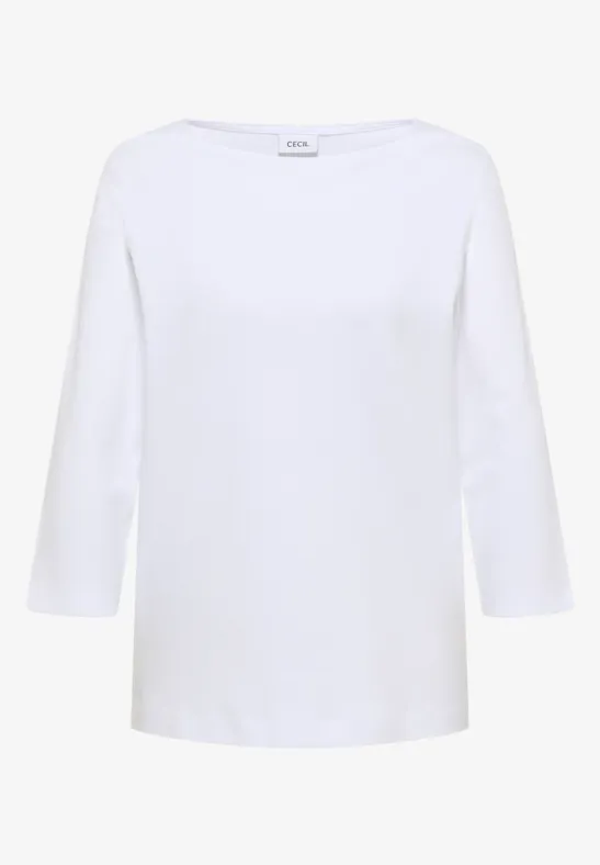 Weißes Langarmshirt mit 3/4-Ärmeln, schlicht und zeitlos.