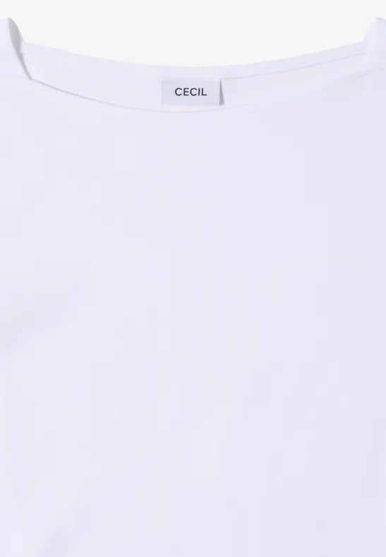 Ein schlichtes weißes T-Shirt mit CECIL-Logo im Nackenbereich.