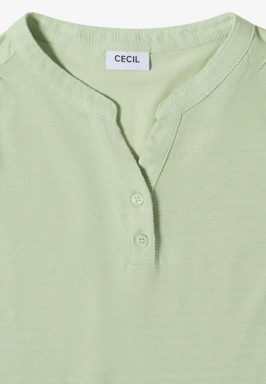 T-shirt vert clair à col boutonné style henley, marque CECIL.
