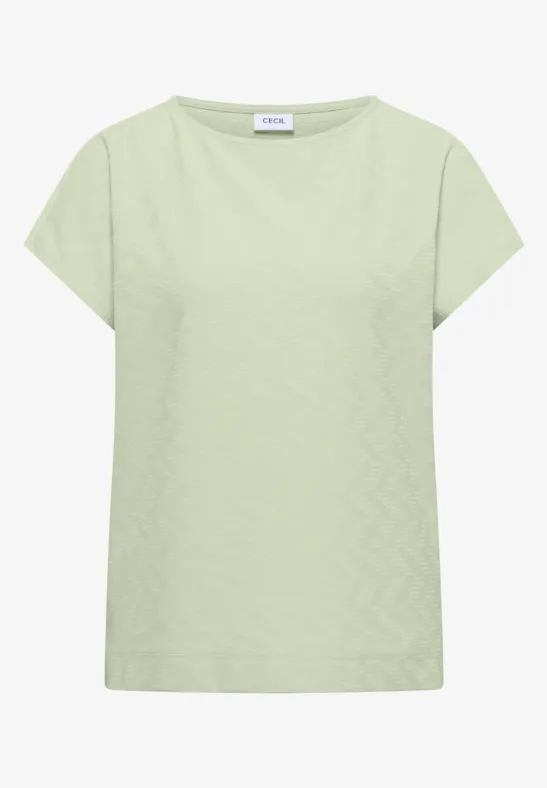 Hellgrünes, schlichtes T-Shirt mit kurzen Ärmeln und Rundhalsausschnitt.