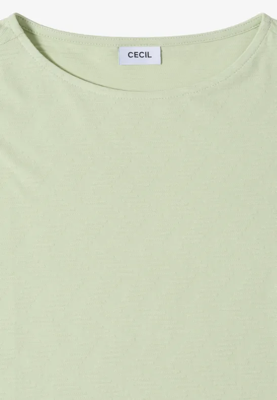 Hellgrünes T-Shirt mit Rundhalsausschnitt und 'CECIL'-Label.