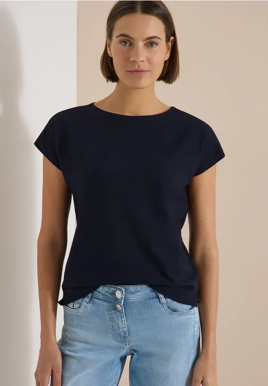 Shirt met boothals en structuur urban dark blue