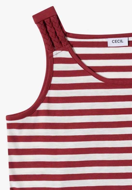 Rotes-weiß gestreiftes ärmelloses Top mit geflochtenem Träger und kleinem CECIL-Logo