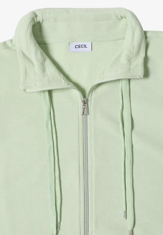 Hellgrüne, leichte Sweatjacke mit Stehkragen, Reißverschluss und Kordelzug