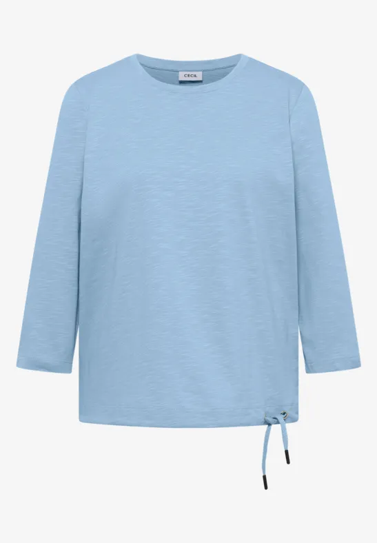 T-shirt à manches 3/4 et col rond, de couleur unie easy blue