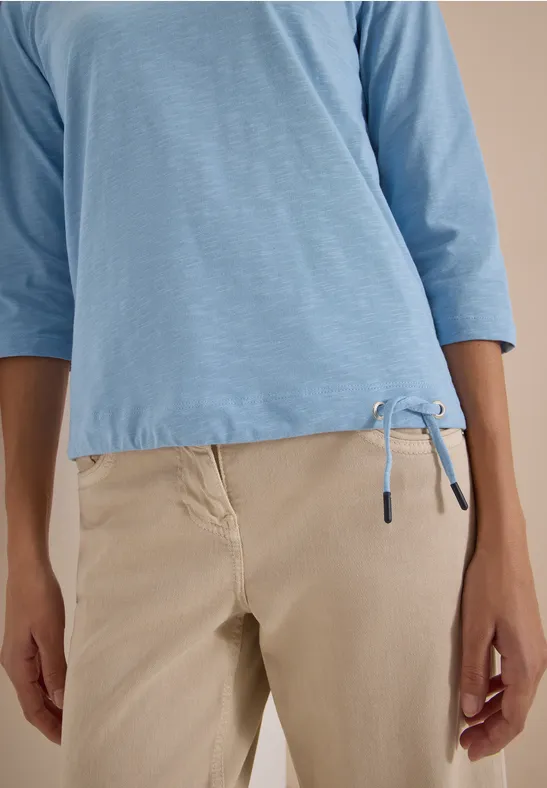 T-shirt à manches 3/4 et col rond, de couleur unie easy blue