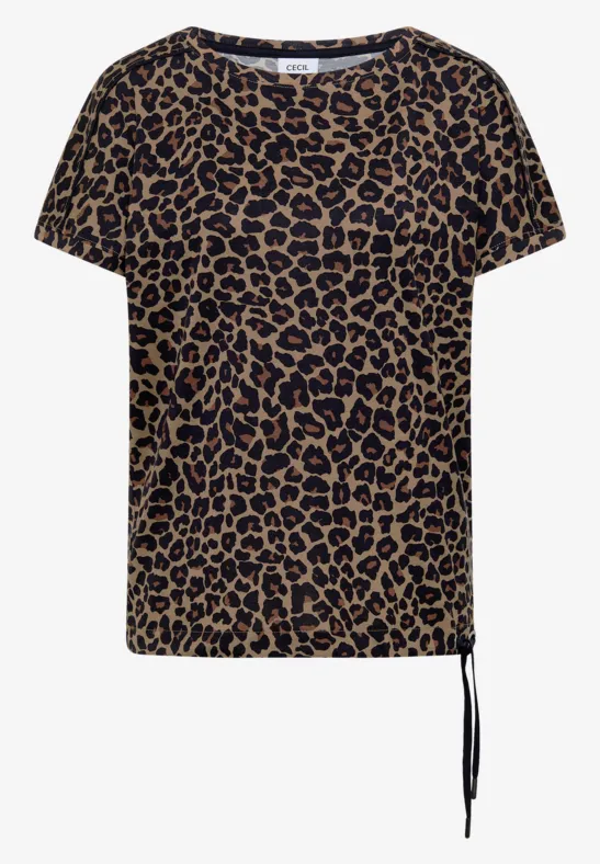 Kurzärmliges T-Shirt mit angesagtem Leopardenmuster und seitlichem Schnürdetail.