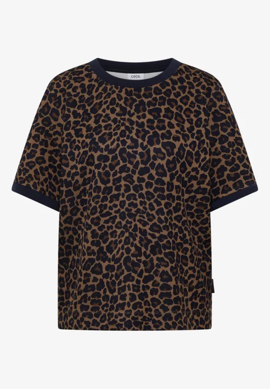 Kurzärmeliges T-Shirt mit Leopardmuster in Schwarz und Braun