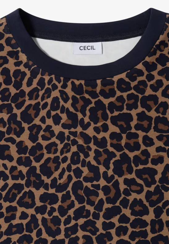 Brauner Pullover mit Leopardenmuster und rundem Halsausschnitt