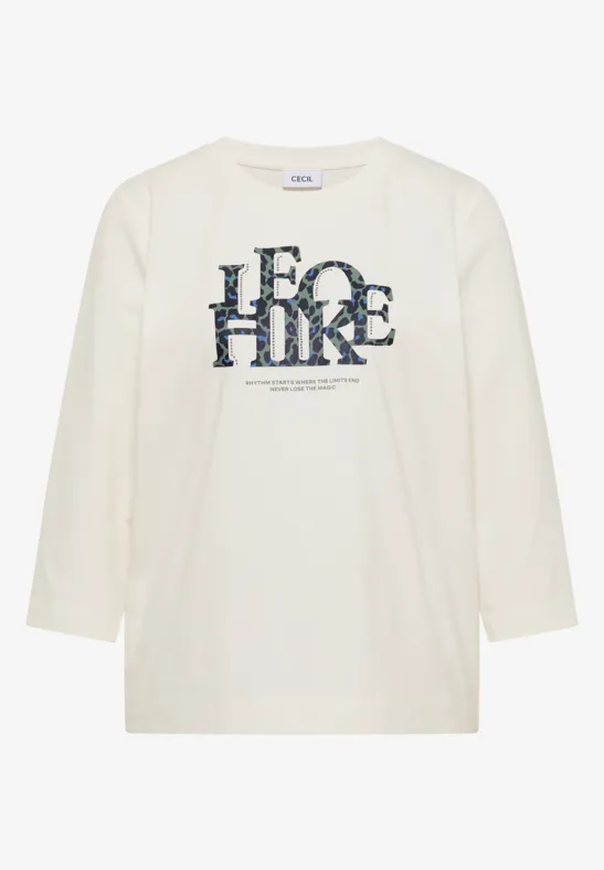 Crèmekleurig longsleeve T-shirt met gestileerde 'LEOHINE'-opdruk aan de voorkant.