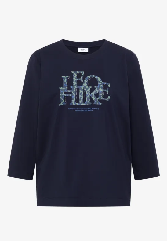 Marineblauw shirt met lange mouwen en 'Ice Hockey'-opdruk