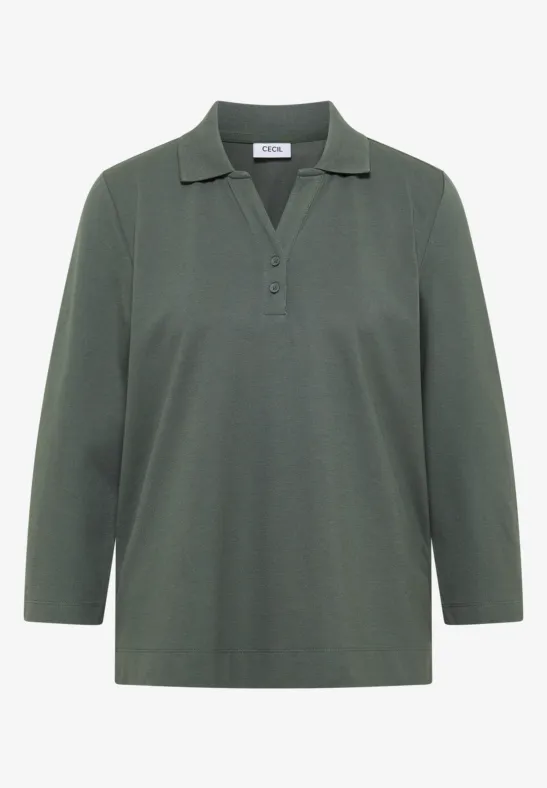 Dunkelgrünes Poloshirt mit langen Ärmeln und Knopfleiste