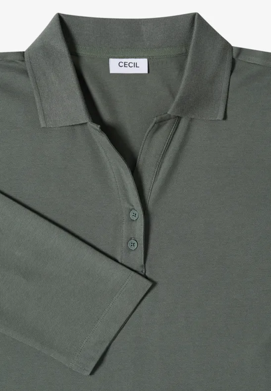 Khakifarbenes Polohemd aus Baumwolljersey mit Knopfleiste und Label am Kragen.