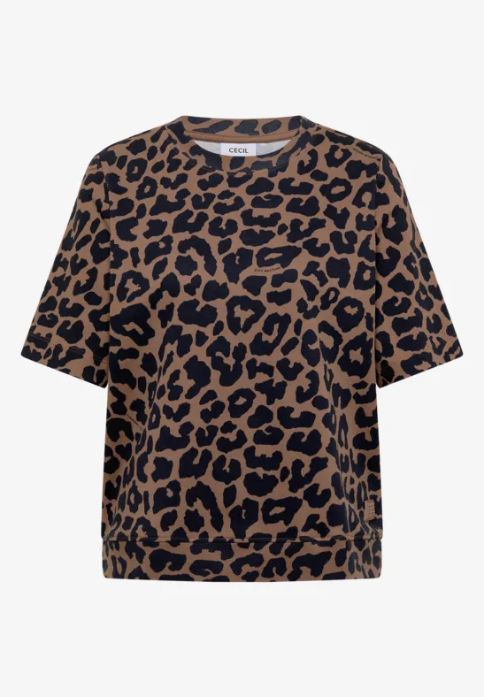 Oversize-T-Shirt mit braun-schwarzem Leopardenmuster.