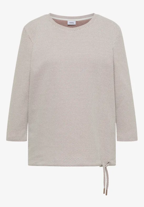 Leichtes, rosa-beiges Langarmshirt mit dezentem Strukturmuster und seitlicher Kordel zum Adjustieren.
