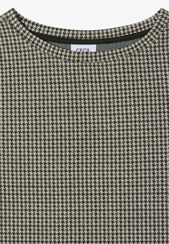 Oberteil mit kleinem Hahnentrittmuster in Schwarz und Weiß, Rundhalsausschnitt