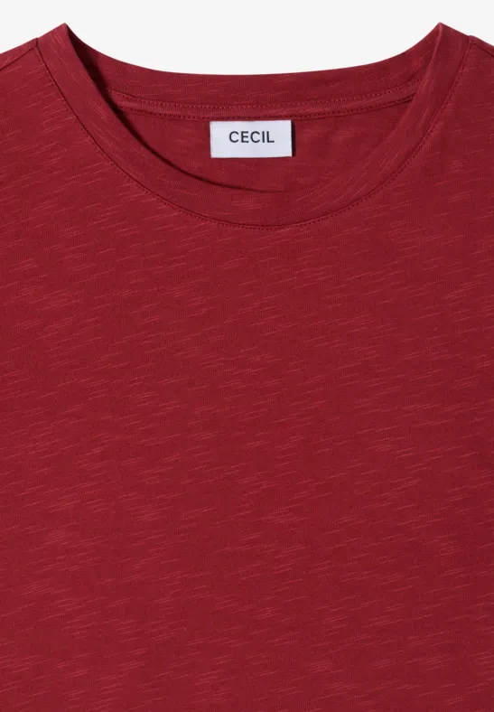 Rood T-shirt met ronde hals en 'CECIL'-label in de boord.