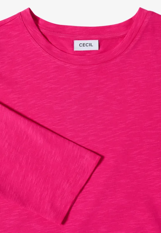 Knallpinkes Shirt mit Rundhalsausschnitt und Label