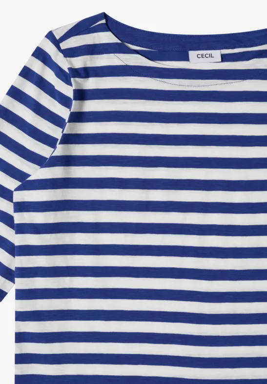 Blauw-wit gestreept shirt met lange mouwen en ronde hals
