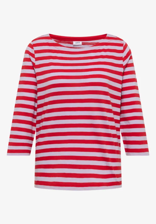 Rotes und weißes gestreiftes Shirt mit 3/4-Ärmeln.