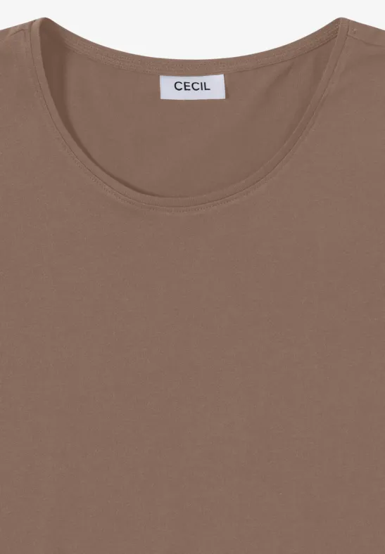 T-shirt marron à col rond avec étiquette de marque 'CECIL'