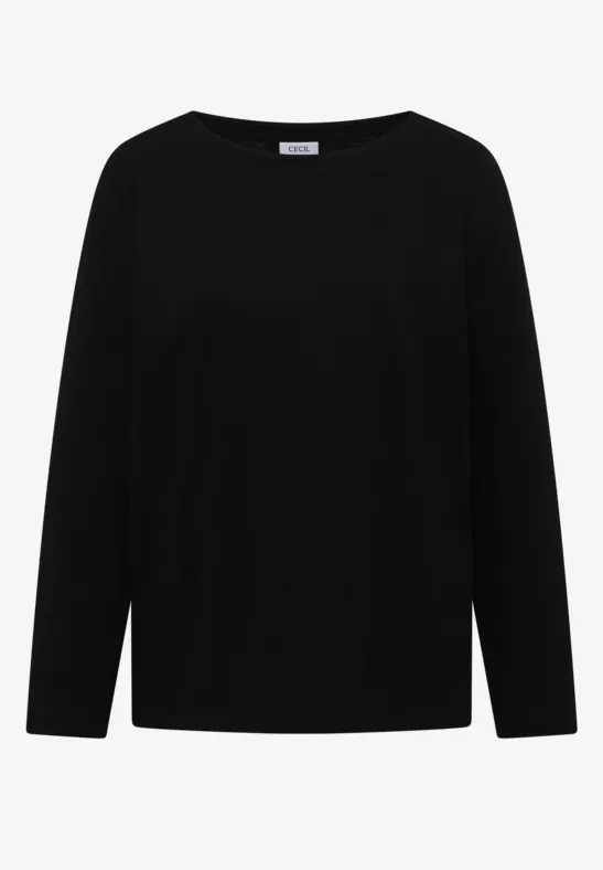 Czarny longsleeve z miękkiej tkaniny na białym tle.