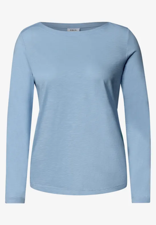 Hellblaues Langarmshirt mit schlichtem Rundhalsausschnitt