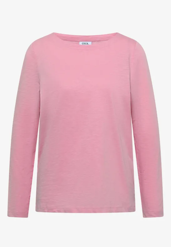 Hellrosa Langarmshirt mit Rundhalsausschnitt, schlicht und vielseitig