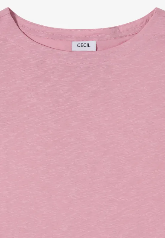Rosa meliertes T-Shirt mit Rundhalsausschnitt und CECIL-Label.