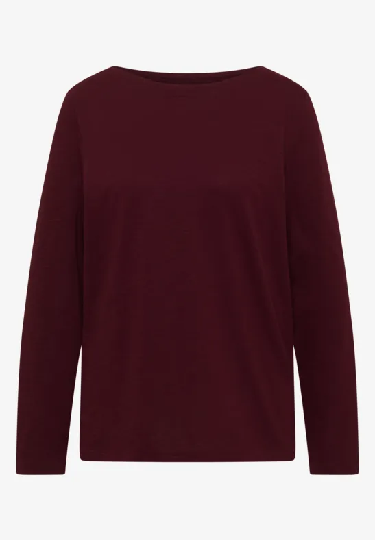 Dunkelrotes Langarmshirt mit rundem Ausschnitt, schlichtes Design