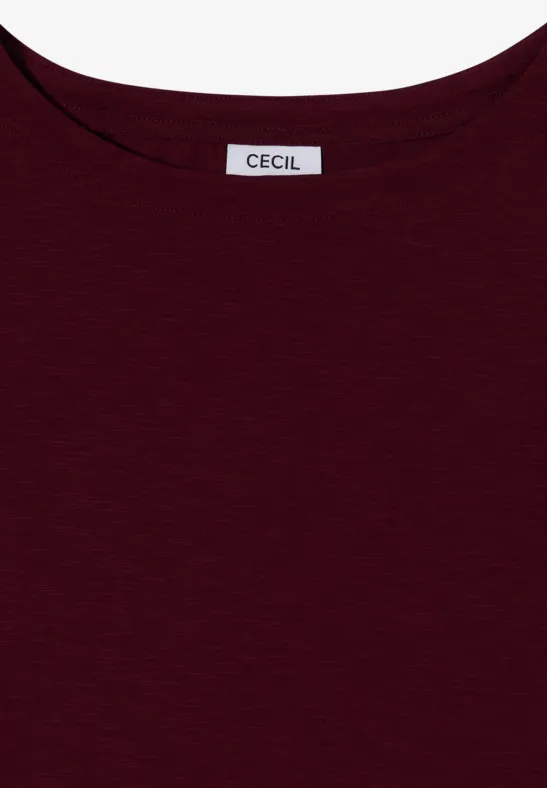 Dunkelrotes T-Shirt mit rundem Ausschnitt und 'CECIL'-Label