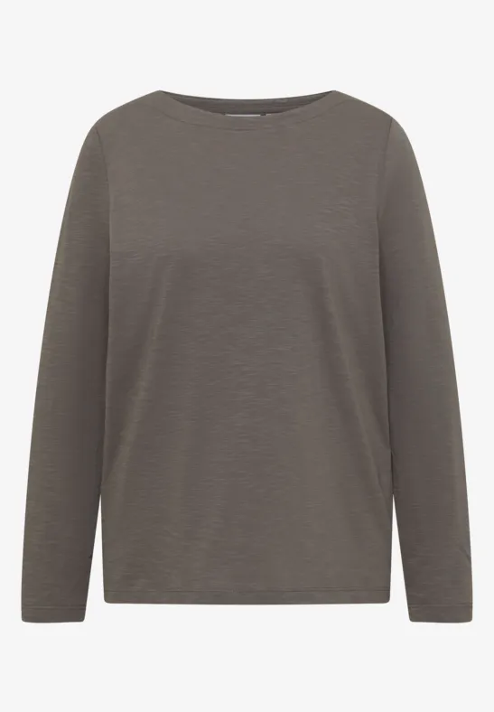 Langarmshirt in Grau mit Rundhalsausschnitt, schlicht und leger.