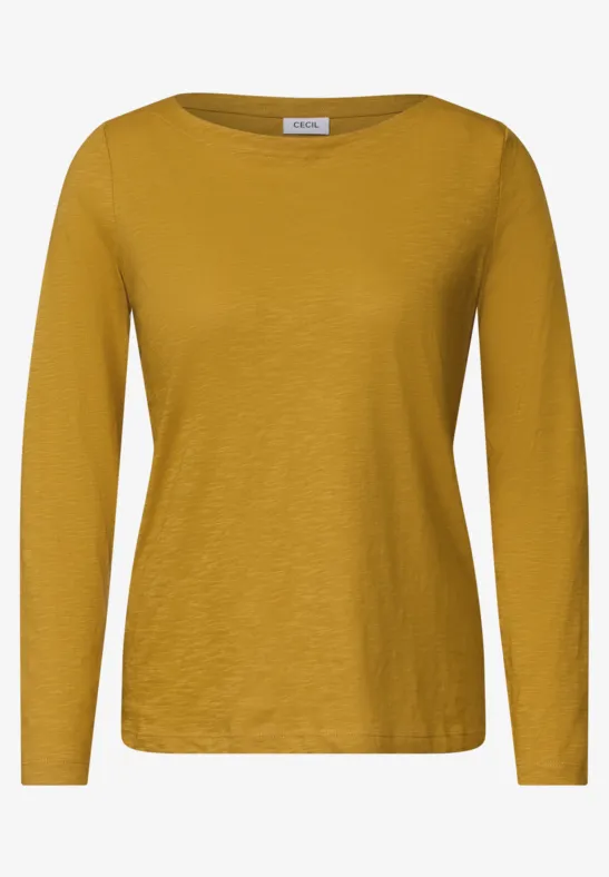 Schlichtes, langärmeliges T-Shirt in gelbem Senfton.