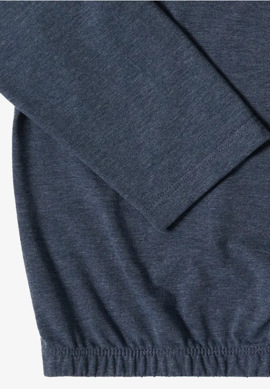 Dunkelblauer Strickpullover mit langem Ärmel und elastischem Bund
